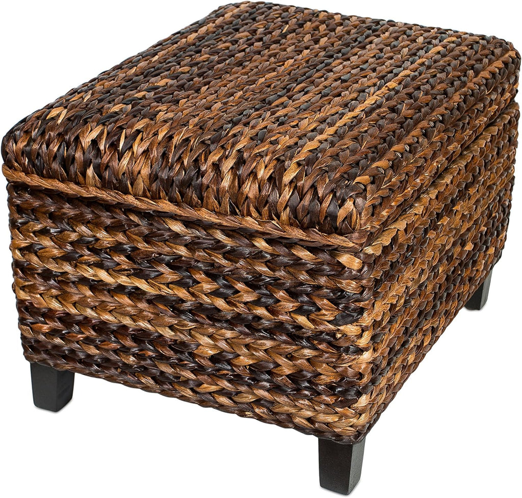 Woven Seagrass Storage Ottoman with Safety Hinges H556078