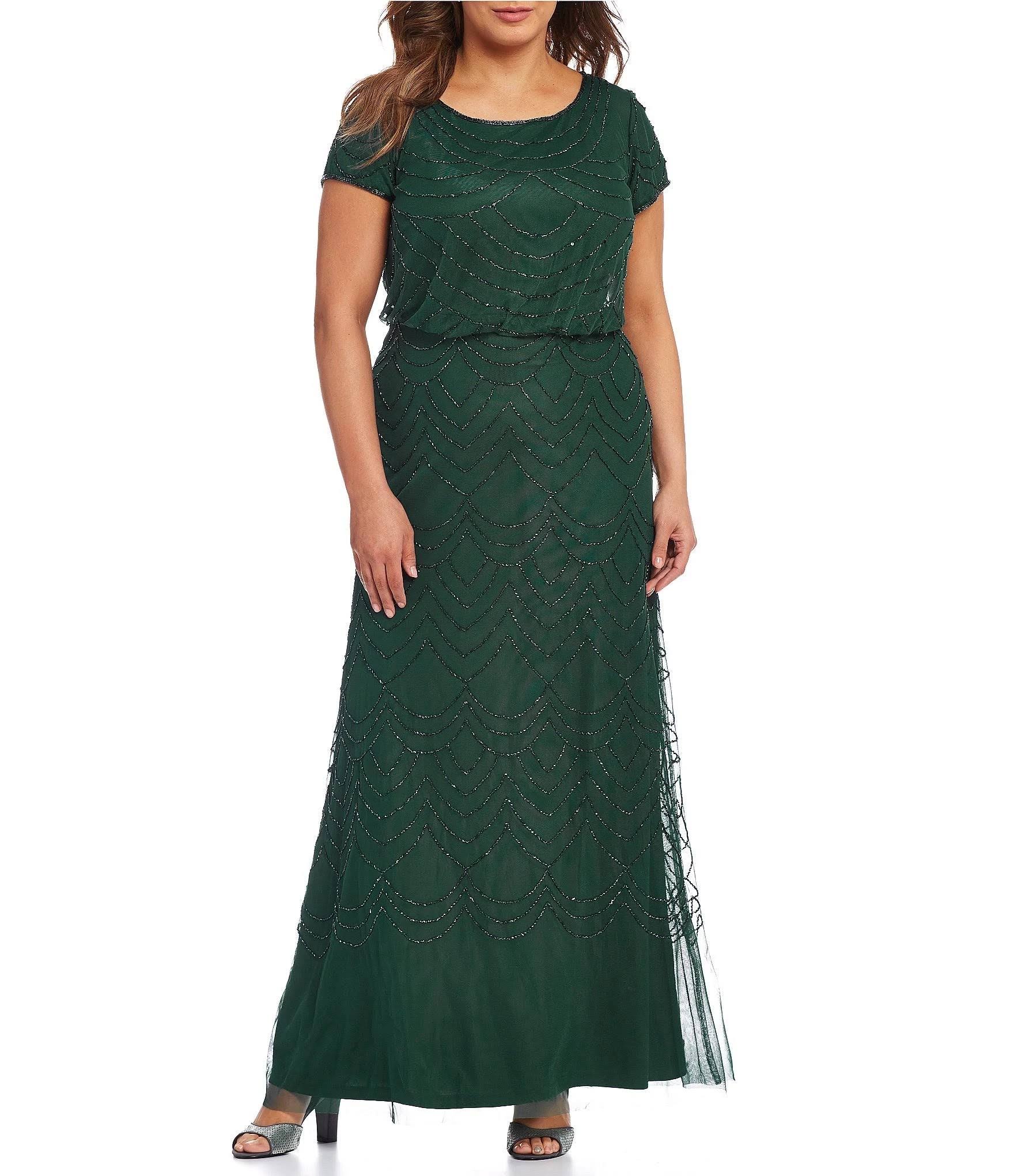 Beaded Blouson Gown - Dusty Emerald 14W S61157