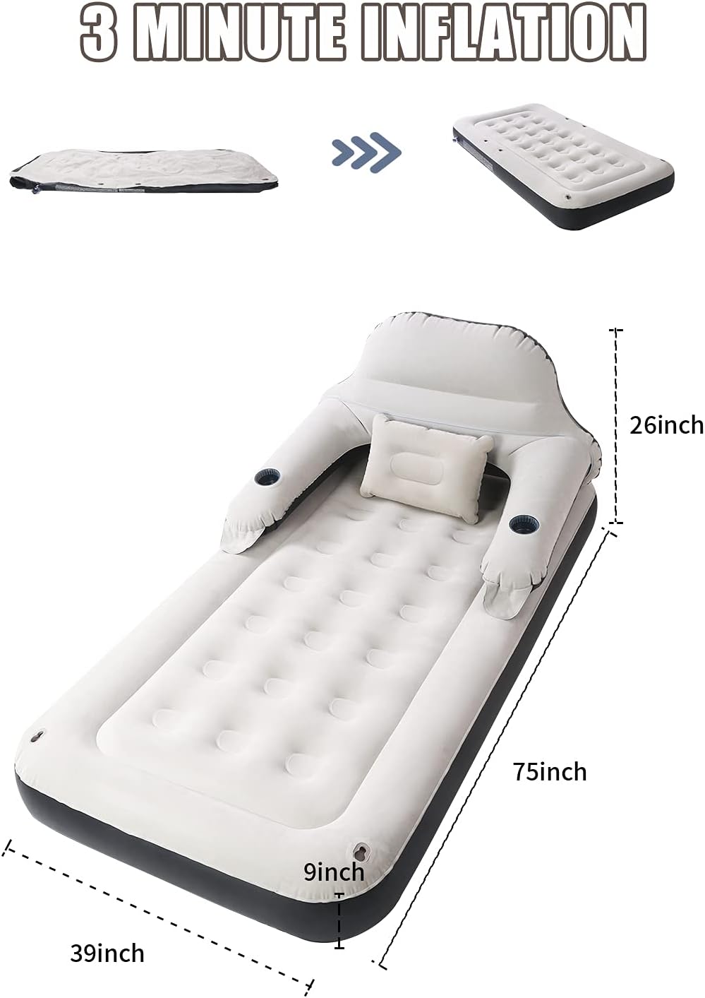 Twin Raised Portable Inflatable Air Mattress with Soft Backrest Patch Kit F493