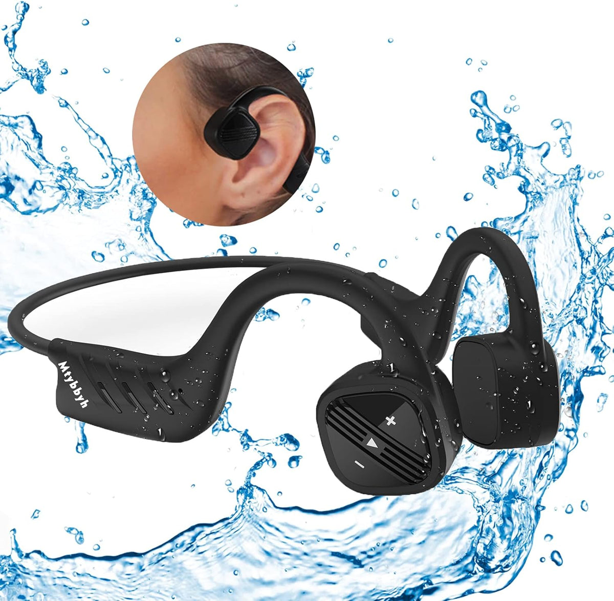 Waterproof Bone Conduction Headphones IPX8 Open-Ear 8GB MP3 Player Wireless Bluetooth Sports Headphones with Noise Cancelling MIC O13174