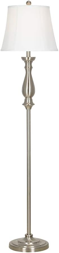 Brushed Steel Tall Floor Lamp with Linen Shade K494