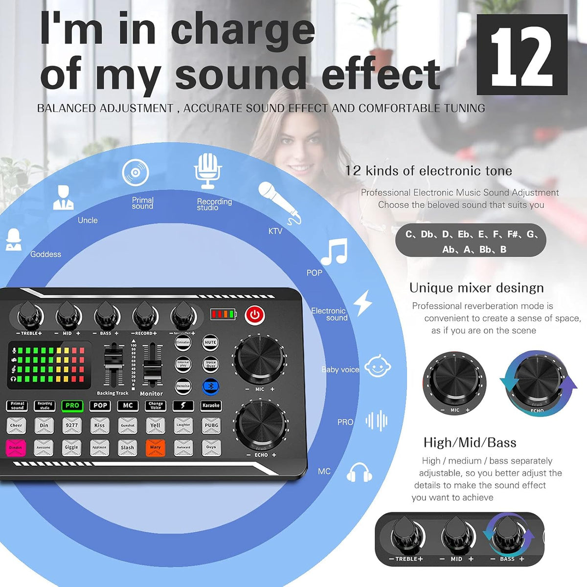 Podcast Equipment Bundle with XLR Microphone Audio Interface Mixer F66368