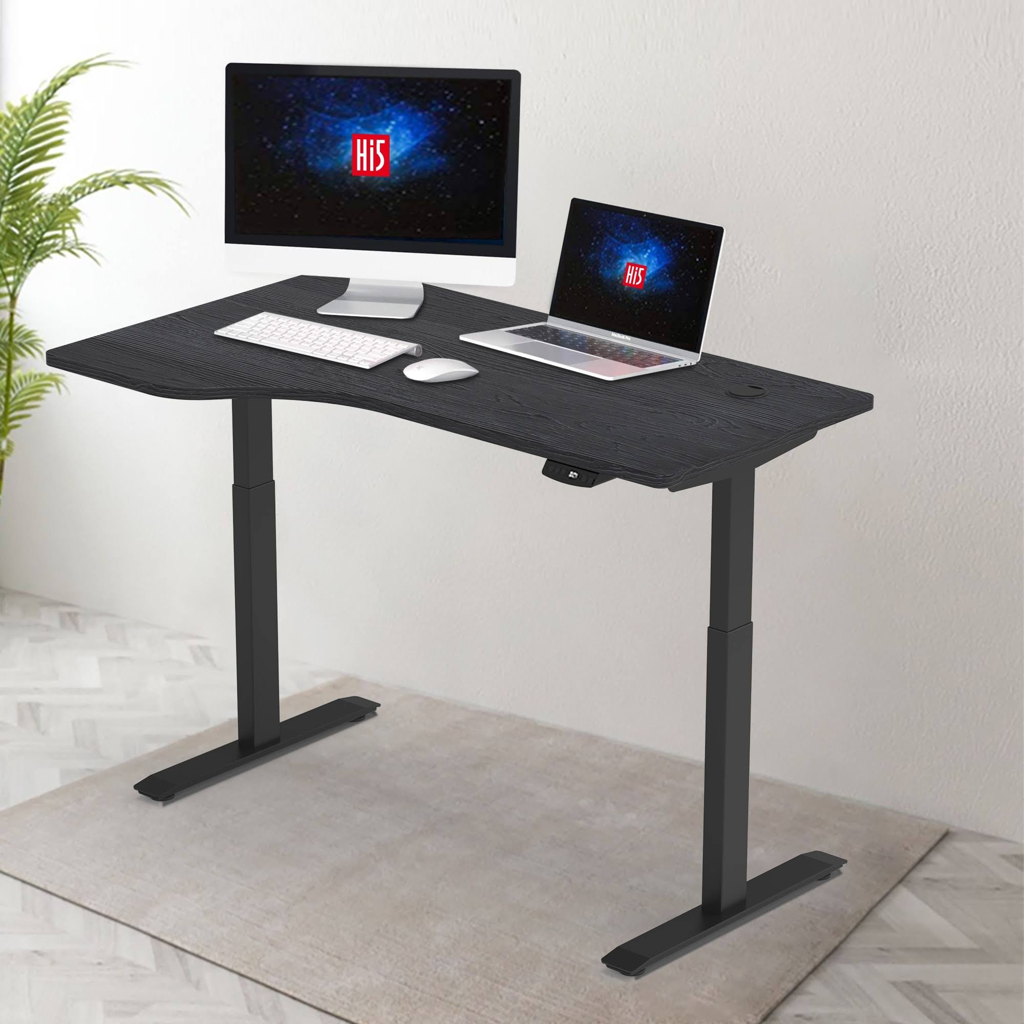 White/Brown L-Shaped Electric Height Adjustable Standing Desk R641942