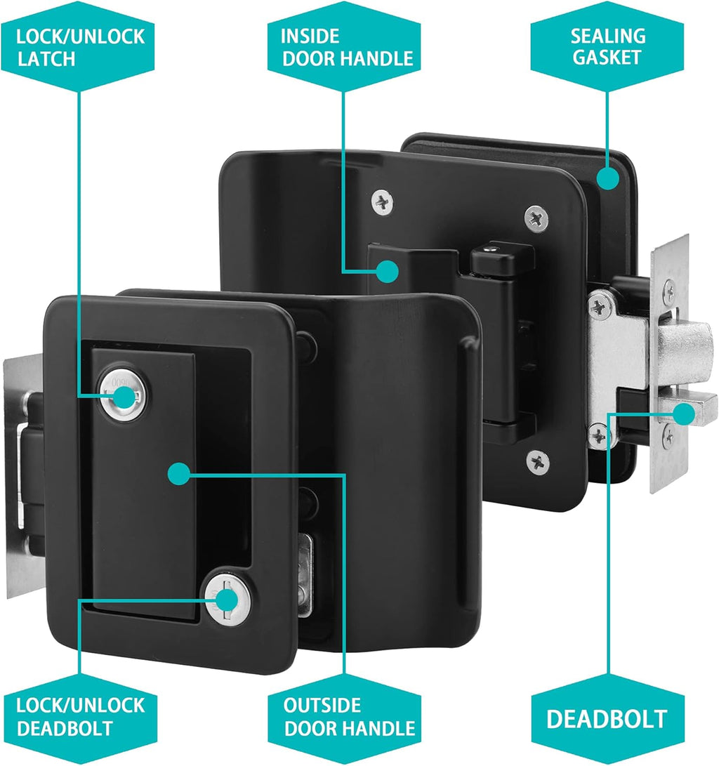 Black Zinc Alloy RV Door Lock with Keypad and Remote Fobs C91436