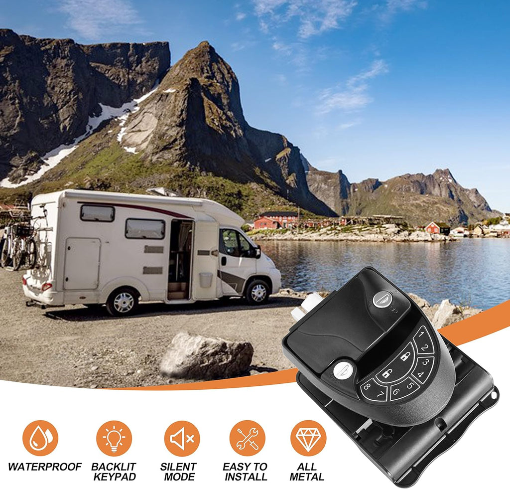 Black Zinc Alloy RV Door Lock with Keypad and Remote Fobs C91436