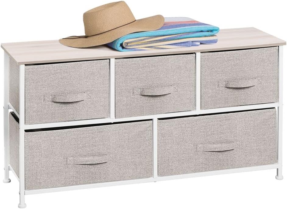 5 Removable Fabric Drawers Light Yellow White Storage Dresser E108