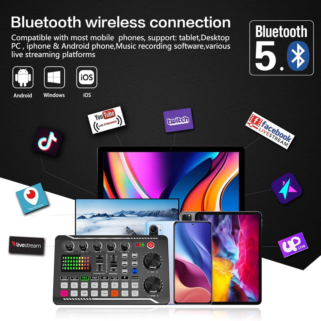 Podcast Equipment Bundle with XLR Microphone Audio Interface Mixer F66368