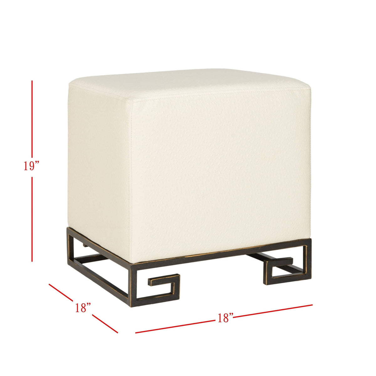 Cream Gold Faux Ostrich Ottoman H514