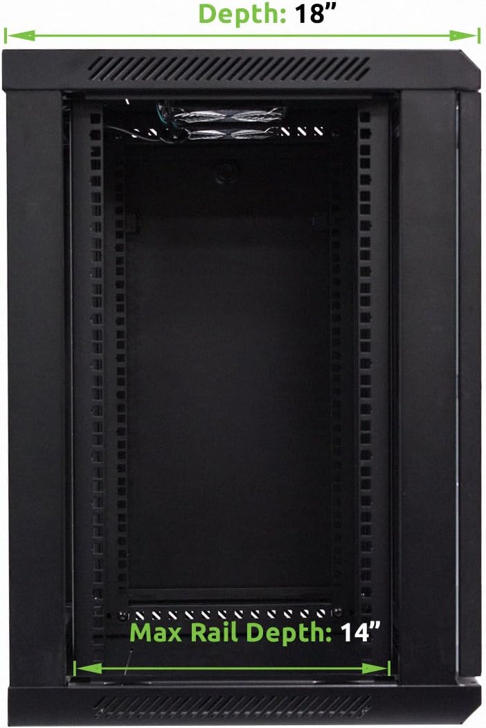 12U 19-Inch Wallmount Server Network Rack with Locking Glass Door Black J241