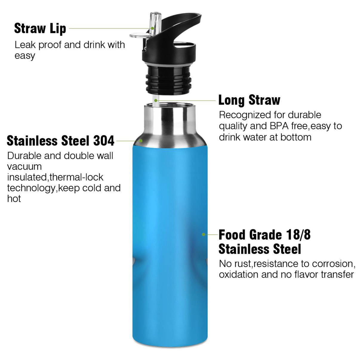 Stainless Steel Insulated Water Bottle with Straw Lid A67553