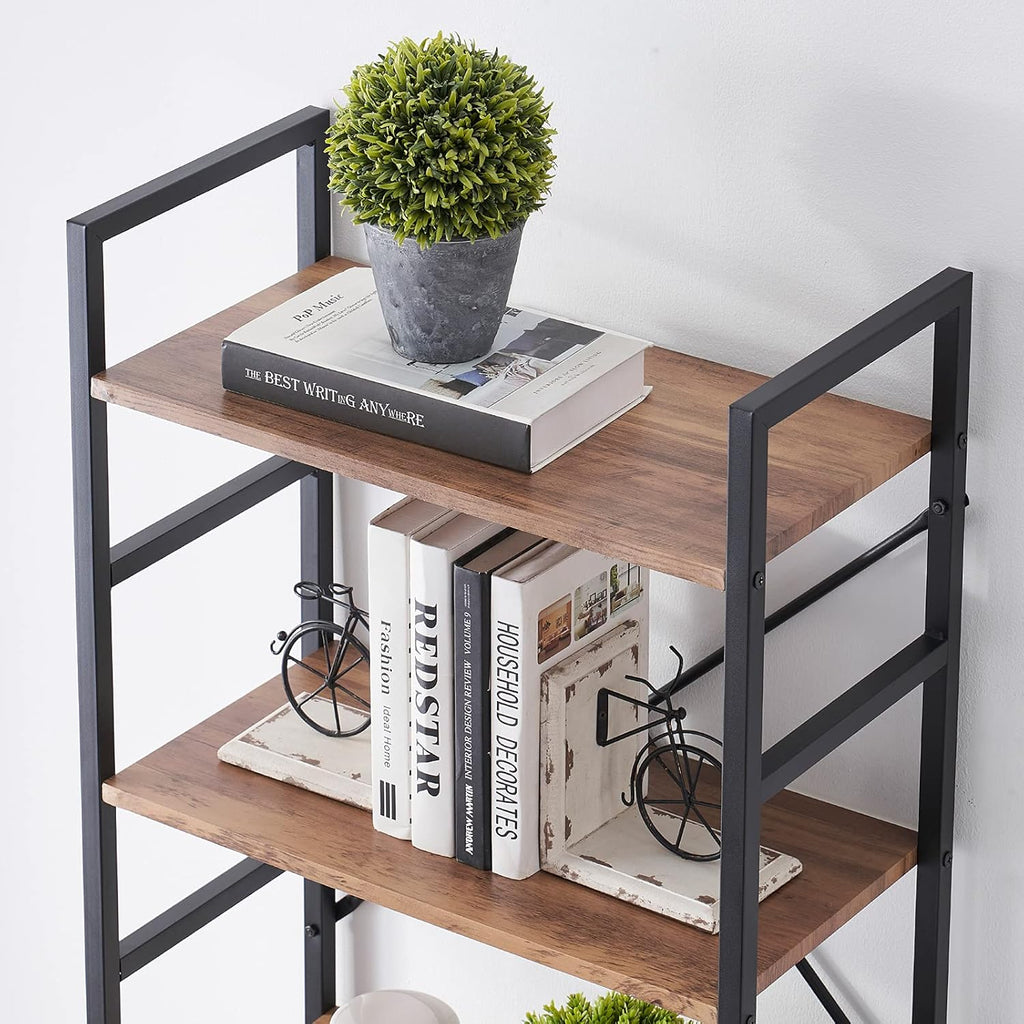 Industrial 5 Tier Wood Bookshelf with Metal Frame R3978