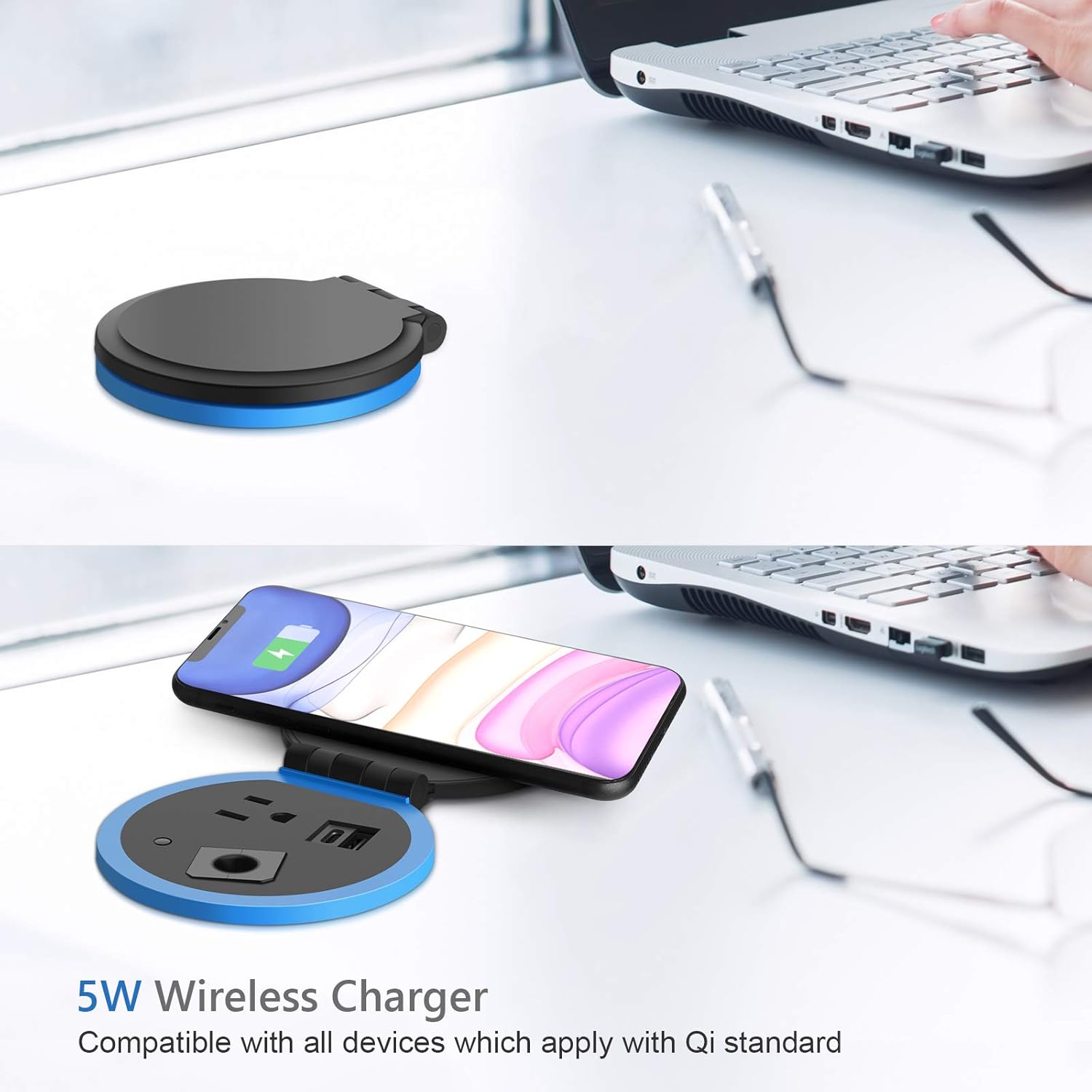 Desktop Power Grommet with Wireless Charger, USB C, Pack of 2 F9047