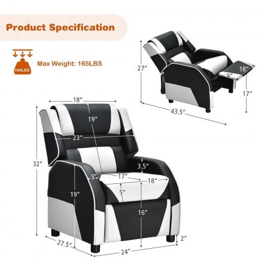 White PU Leather Kids Gaming Sofa Recliner with Headrest and Footrest Y145145