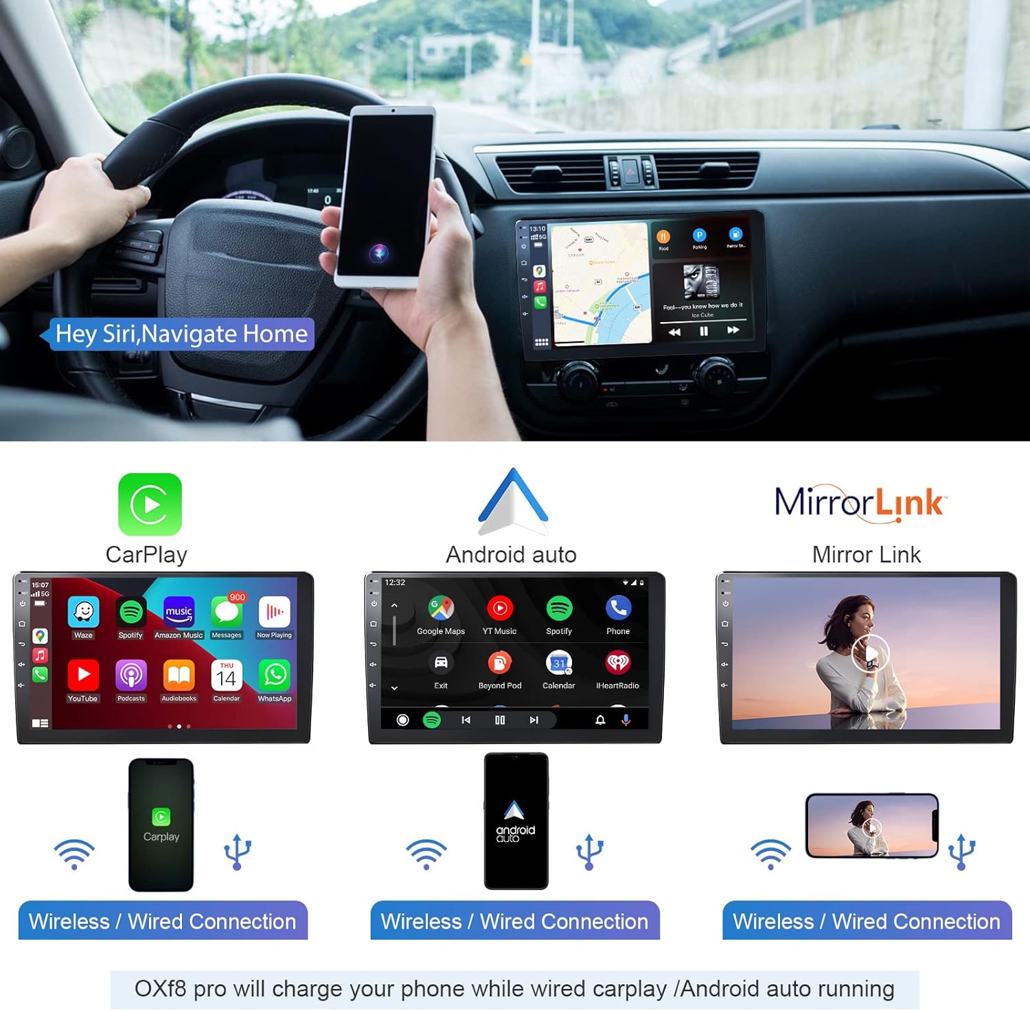 10.1 IPS Touchscreen Car Stereo with Wireless CarPlay Android Auto Bluetooth 5.0 Backup Camera N9318