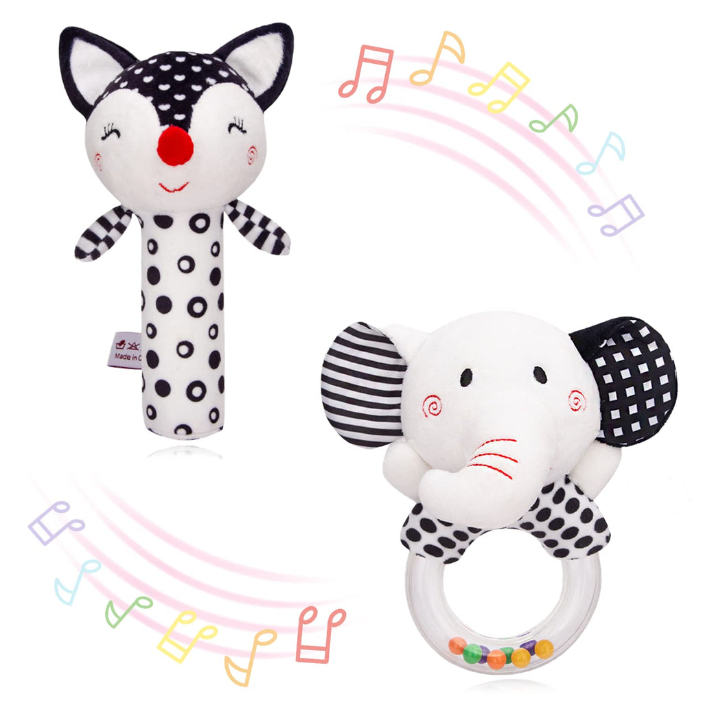 Newborn Elephant & Fox Plush Rattles Teether Baby Toys P79289