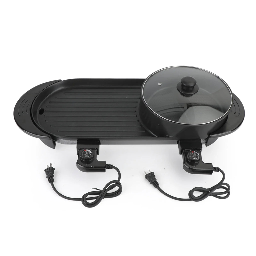 2 in 1 Electric Hot Pot Grill Non-Stick Smokeless Barbecue Pan 1100W V728734