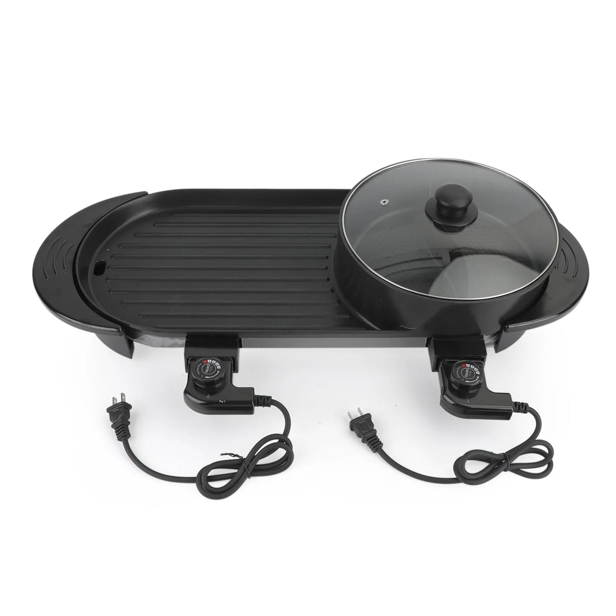 2 in 1 Electric Hot Pot Grill Non-Stick Smokeless Barbecue Pan 1100W V728734