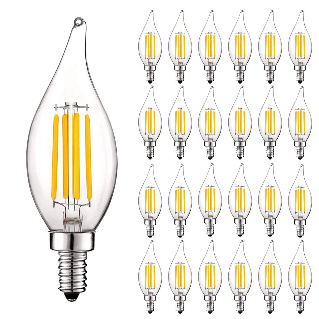 24 Pack Dimmable LED Bulb, 550 Lumens, 3000K Soft White, Flame Tip Clear Glass N89082