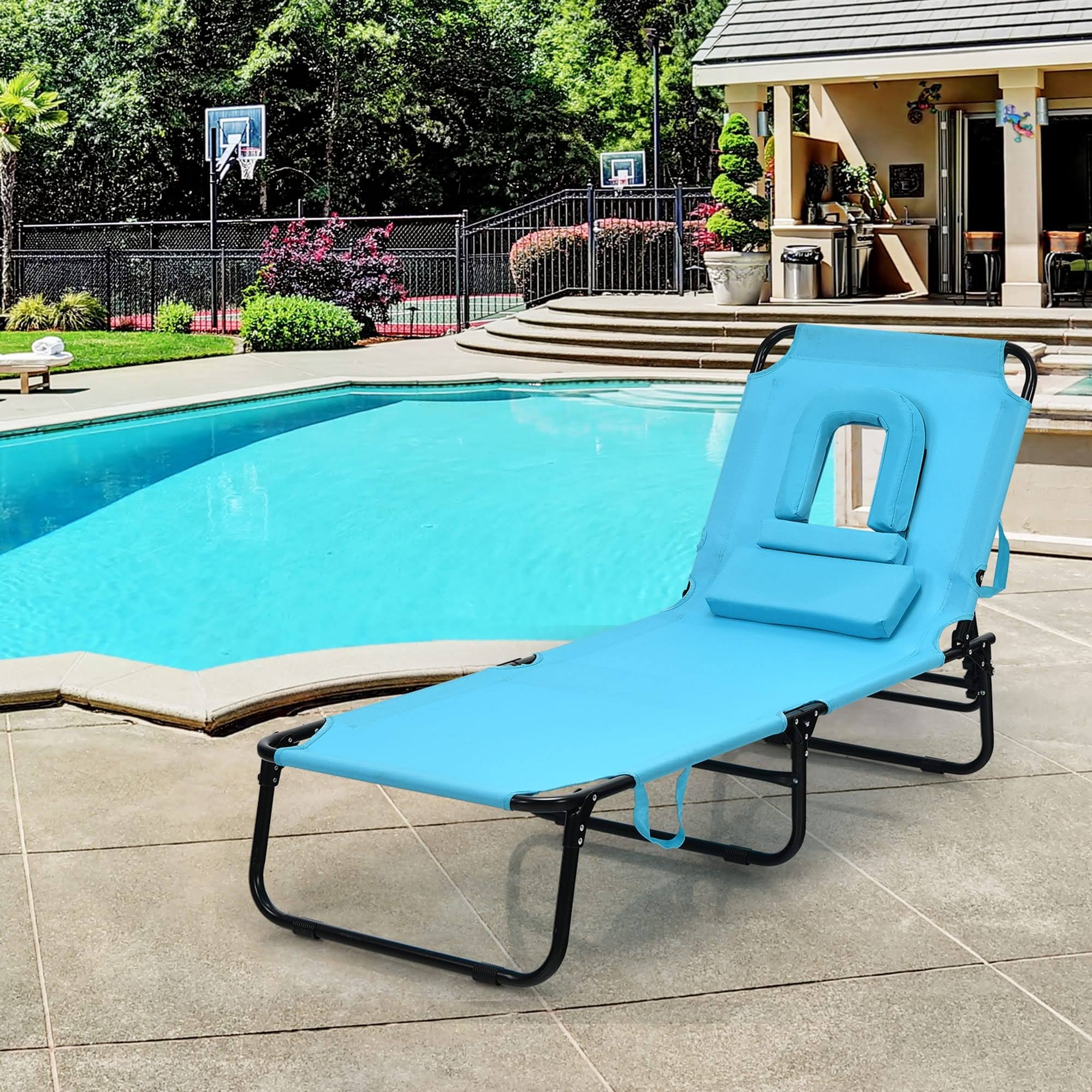 Turquoise Folding Chaise Lounge Chair Bed Q4675