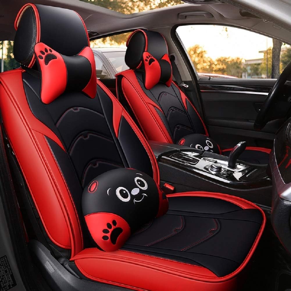 Black-Pink Leather 5 Seat Full Set Seat Cover Cushion R95484