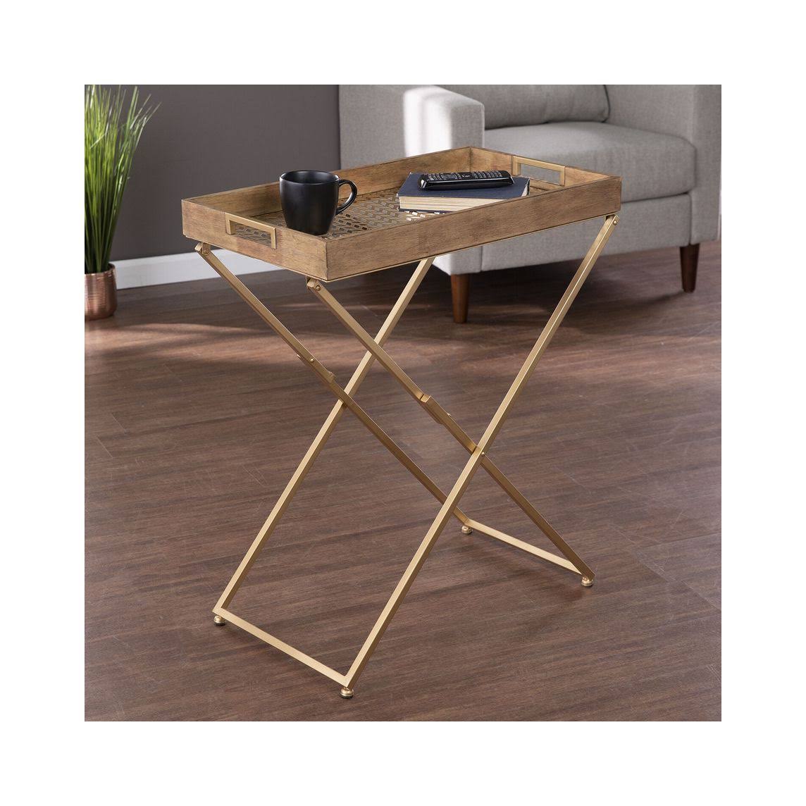 Rectangular Folding Side Table in Natural / Gold N5604