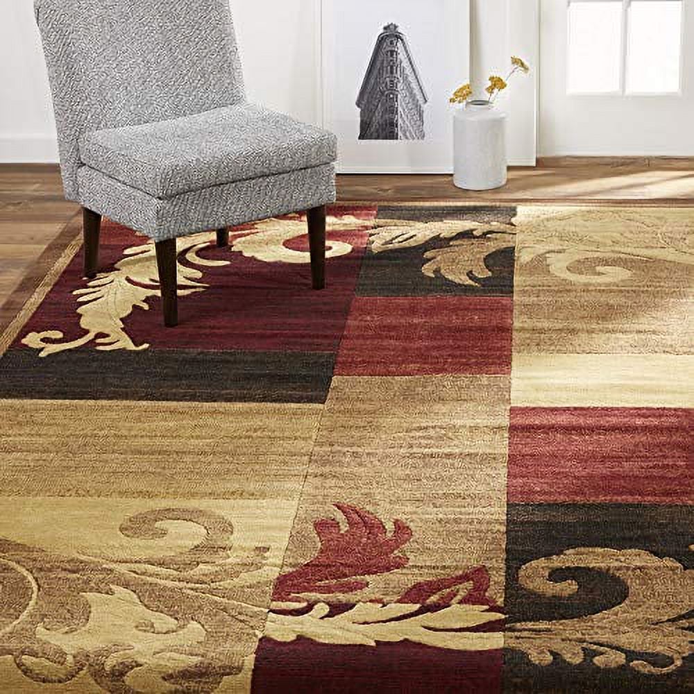Contemporary Scroll Area Rug, Brown/Red, 5'3"x7'2" L62591