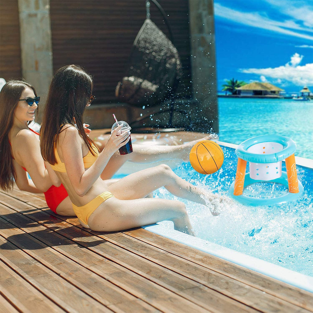 Inflatable Volleyball Net & Basketball Hoops Pool Float Set V422