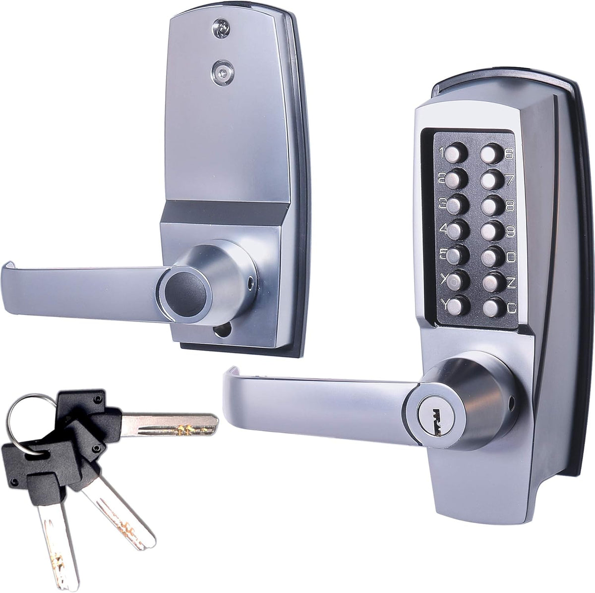 MX600 Mechanical Push Button Lever Lock, 60mm Backset Latch, 13 Digit Keypad, Satin Chrome A14475