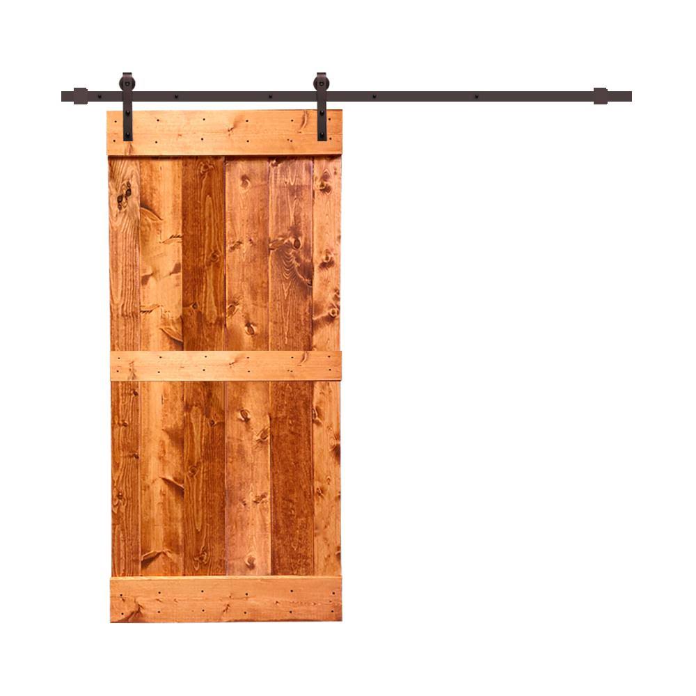 Red Walnut Stained Solid Pine Wood Interior Sliding Barn Door with Hardware Kit H90836