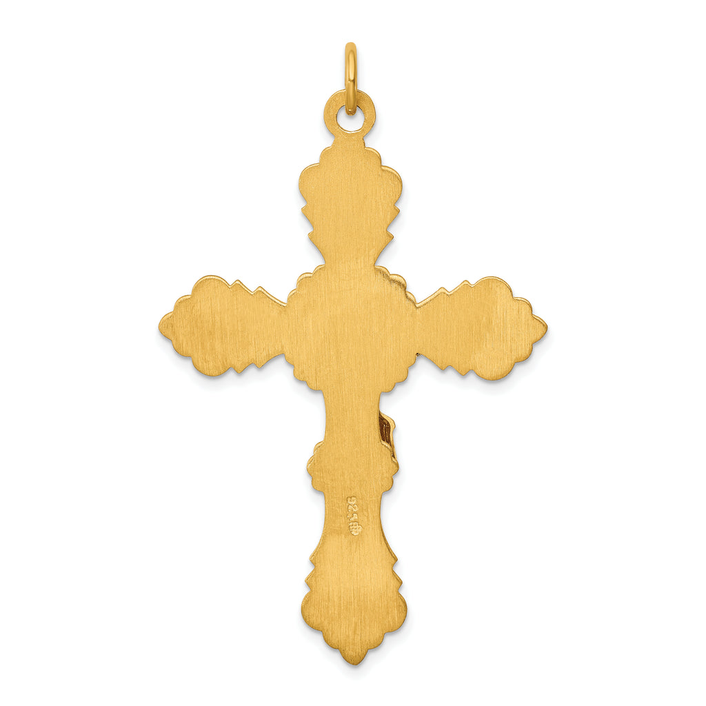 Sterling Silver Polished 24K Inri Crucifix Charm Pendant with Sterling Silver Cable Chain Necklace 20'' M742166