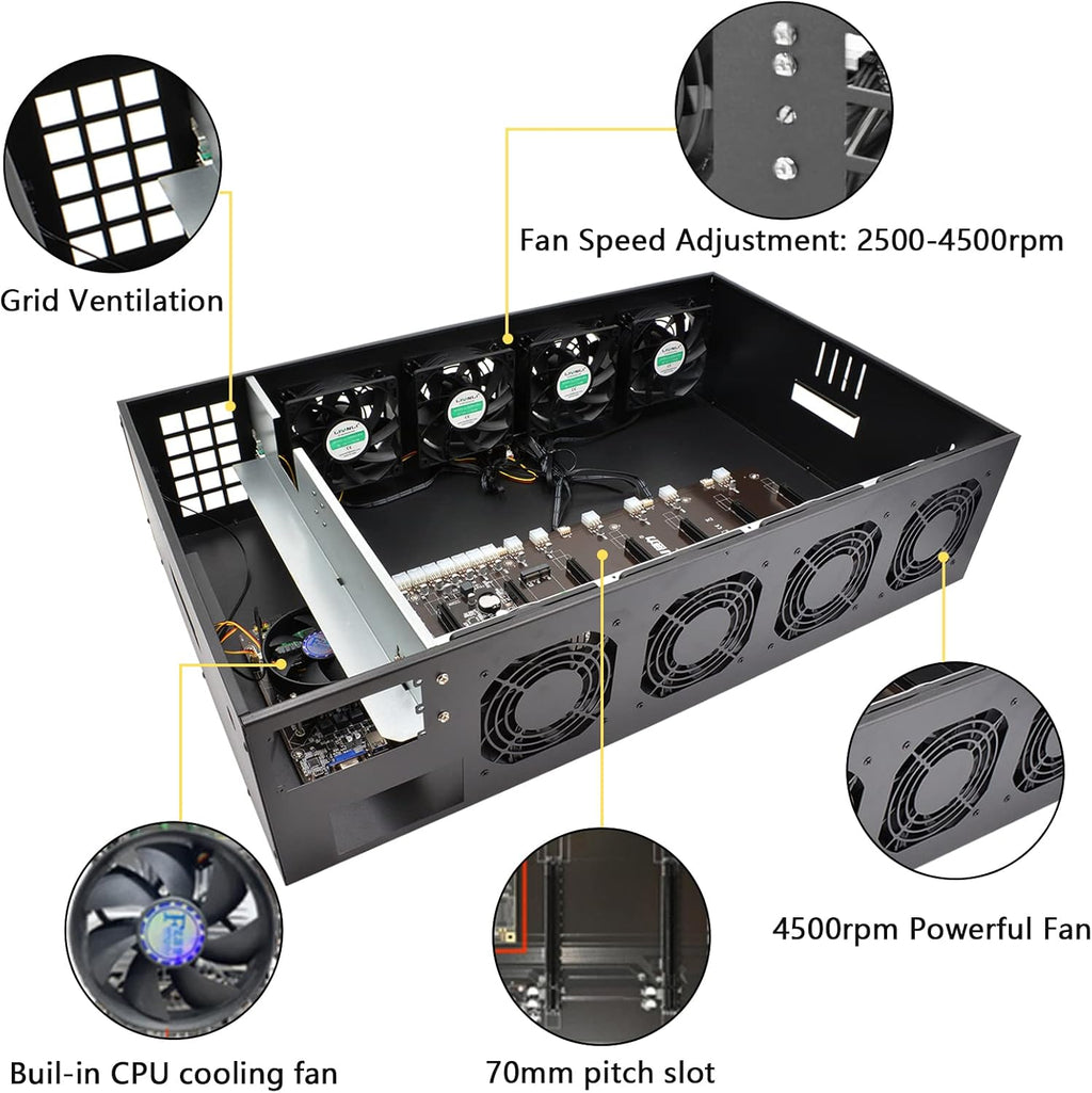 Mining Rig Frame 8 GPU 70mm Slots with 8 Fans F109407