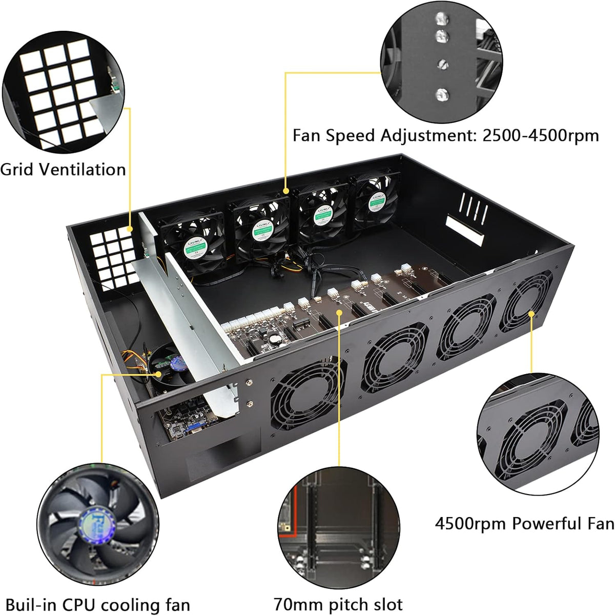Mining Rig Frame 8 GPU 70mm Slots with 8 Fans F109407