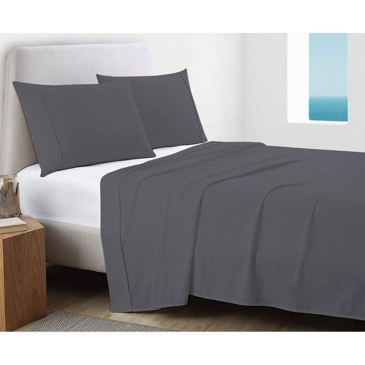 Queen Navy Blue Organic Cotton Sateen Flat Sheets R66482