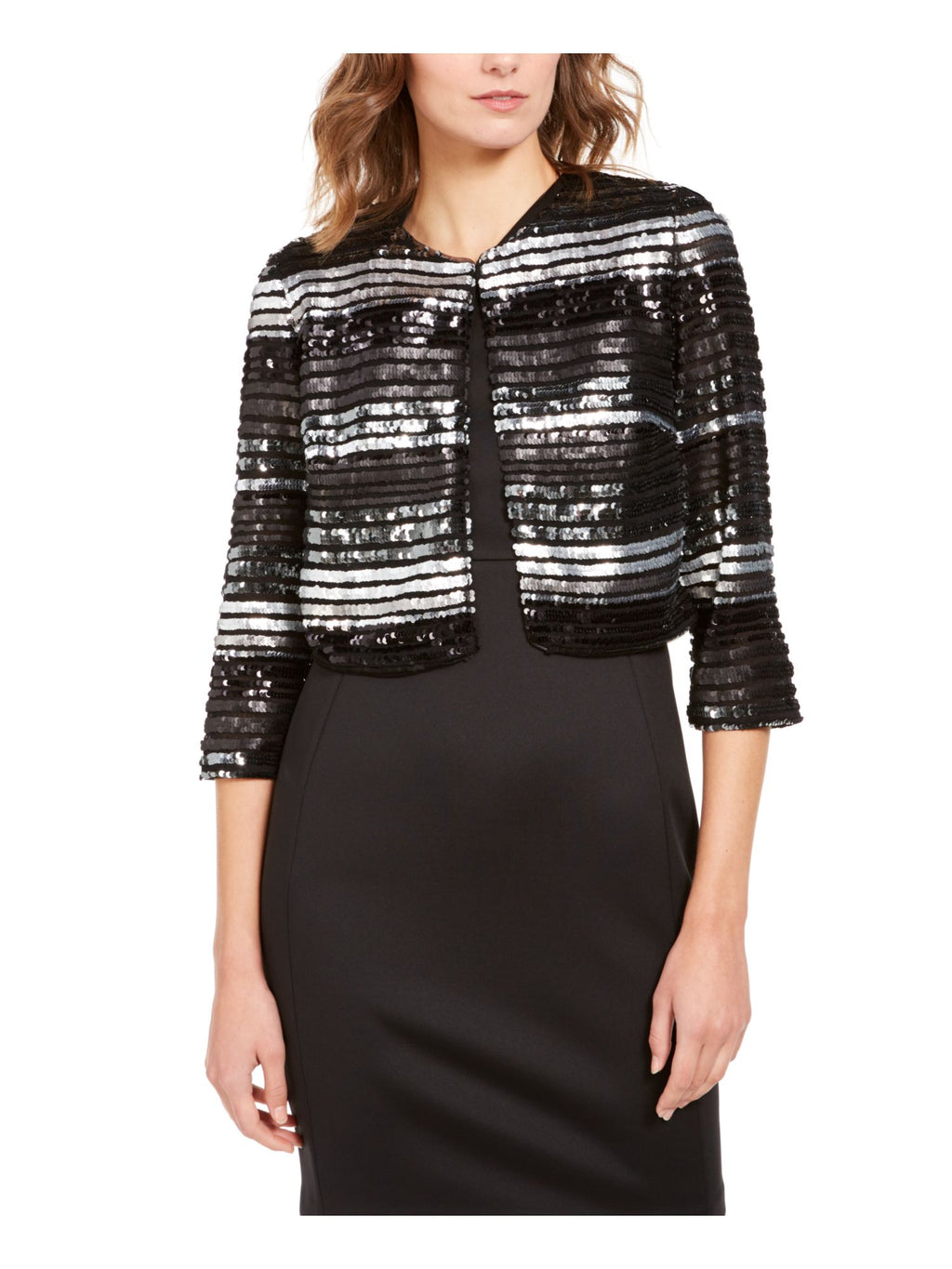 Black Sequined Bell Sleeve Open Cardigan R40441