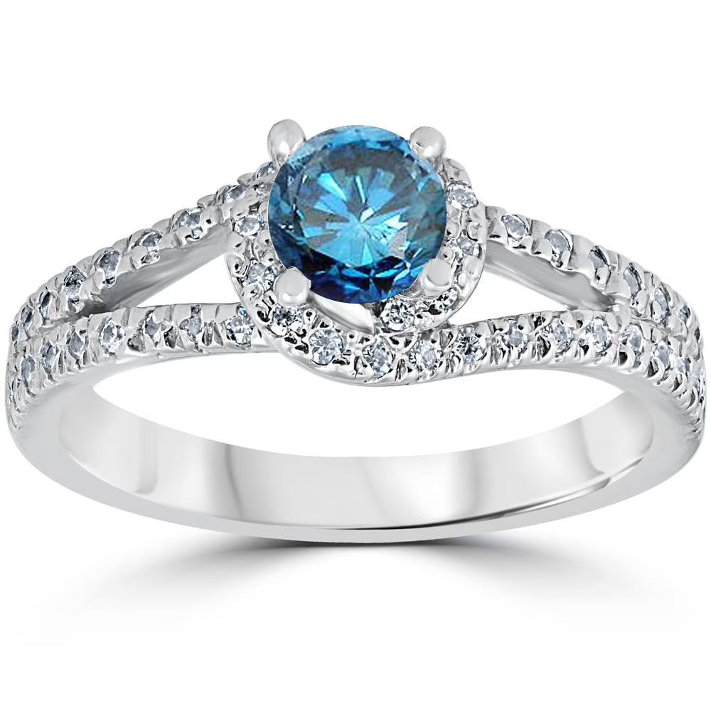 1ct Blue Diamond Twist Engagement Ring 14K White Gold C415440