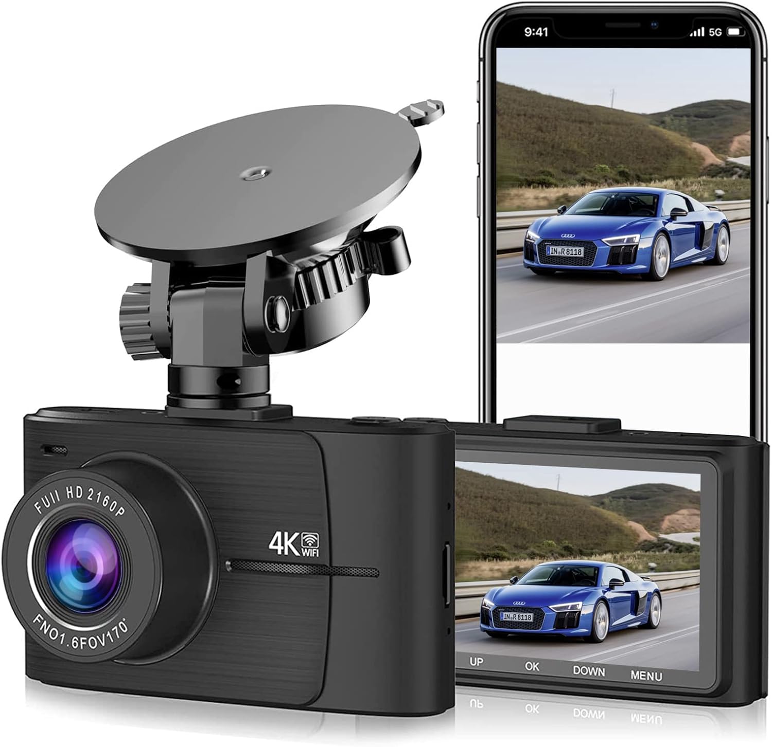 4K Dash Cam with WiFi, 3" IPS Screen, 170° Wide Angle, Parking Monitor Z471989
