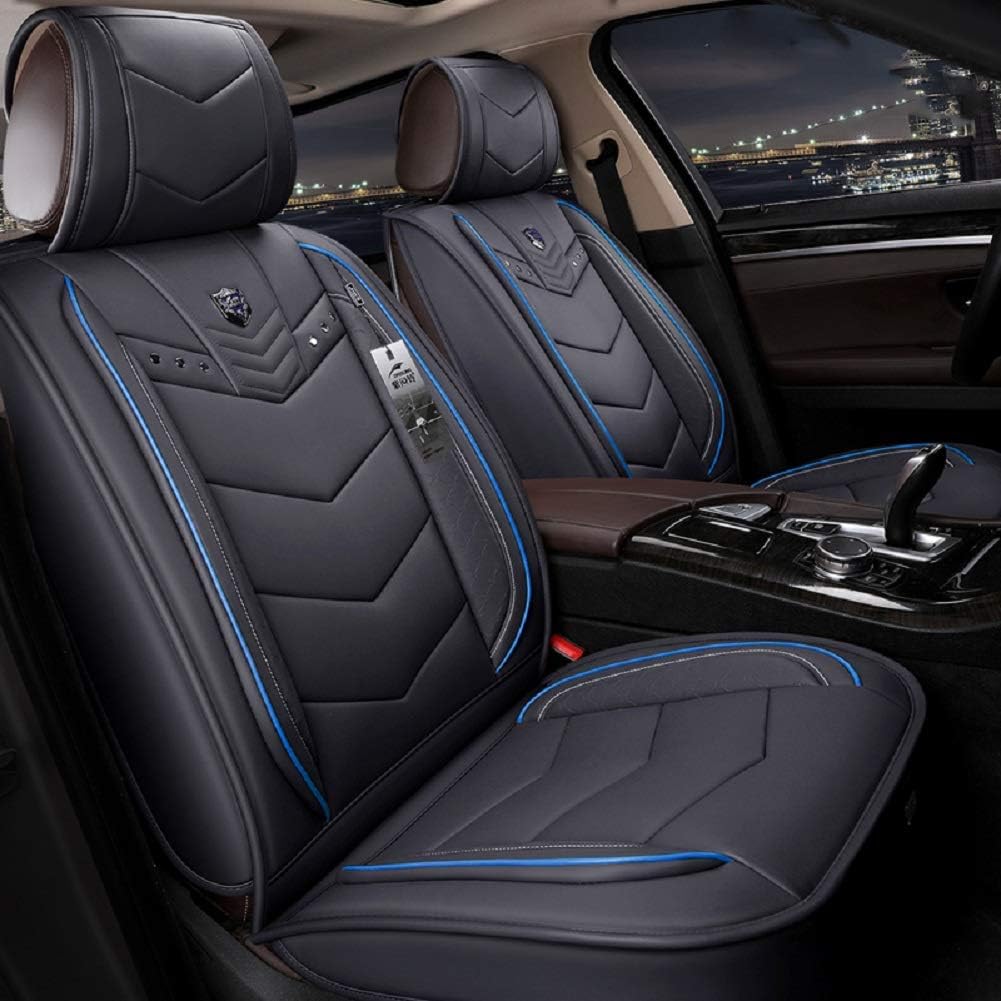 Black Leather Car Seat Covers 5 Seats Full Set R29711