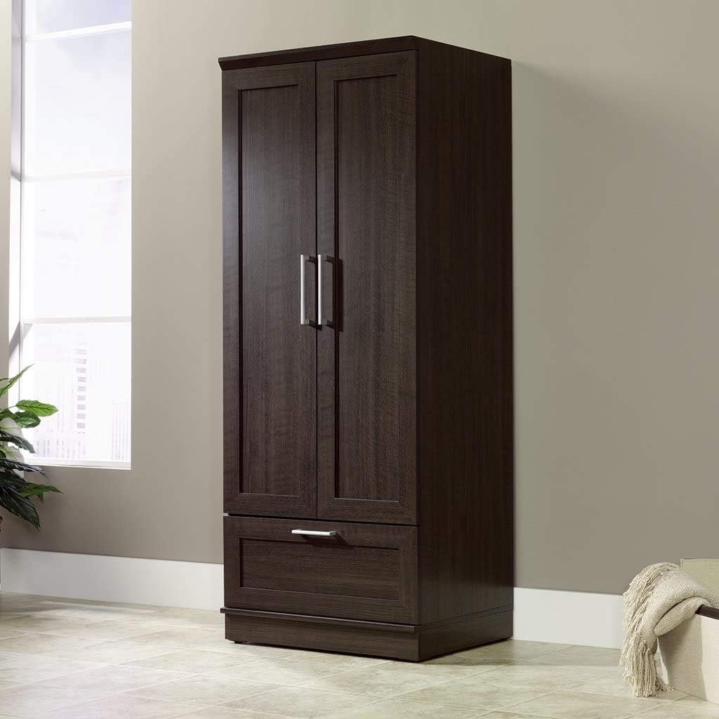 Storage Cabinet with 1-Drawer and Garment Rod in Dakota Oak Finish N6018