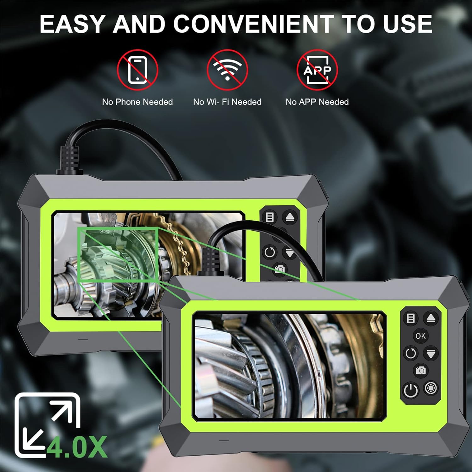 Dual Lens 1080P Borescope Inspection Camera with 16.5FT Semi-Rigid Cable, 32GB Card, Pack of 2 E67066