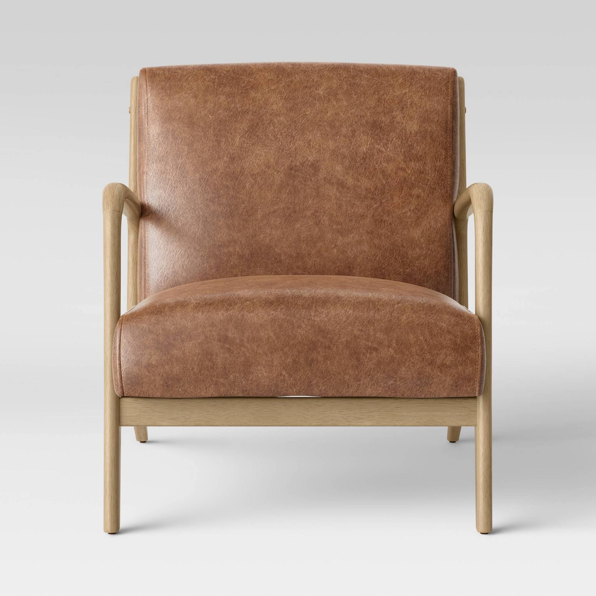 Caramel Faux Leather Wood Armchair T851666
