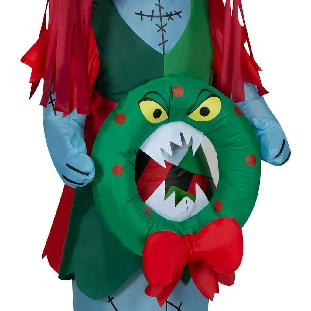 5.5 Foot Stylized Jack Skellington Inflatable with Spider Snowflake and Sally Holding Wreath J807