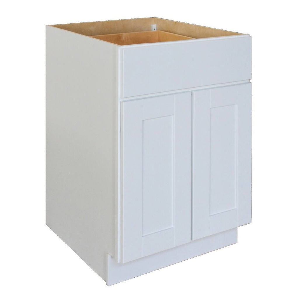 White Double Door Base Cabinet with Drawer J617