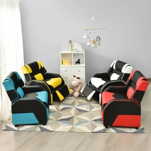 White PU Leather Kids Gaming Sofa Recliner with Headrest and Footrest Y145145