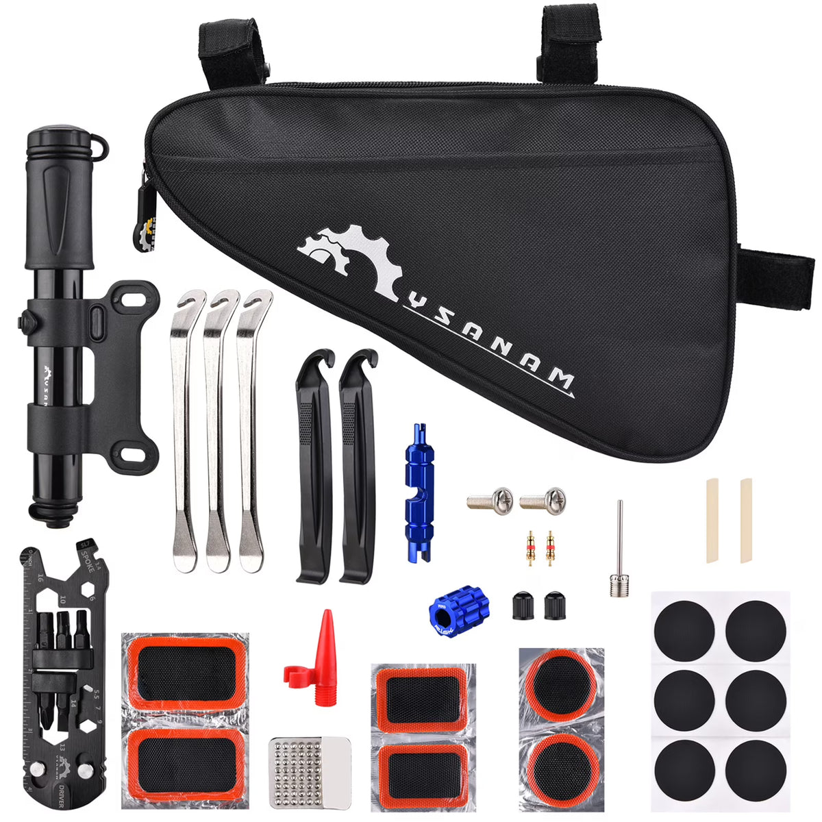 Portable Bike Repair Tool Kit with Tire Pump and Patches A3306