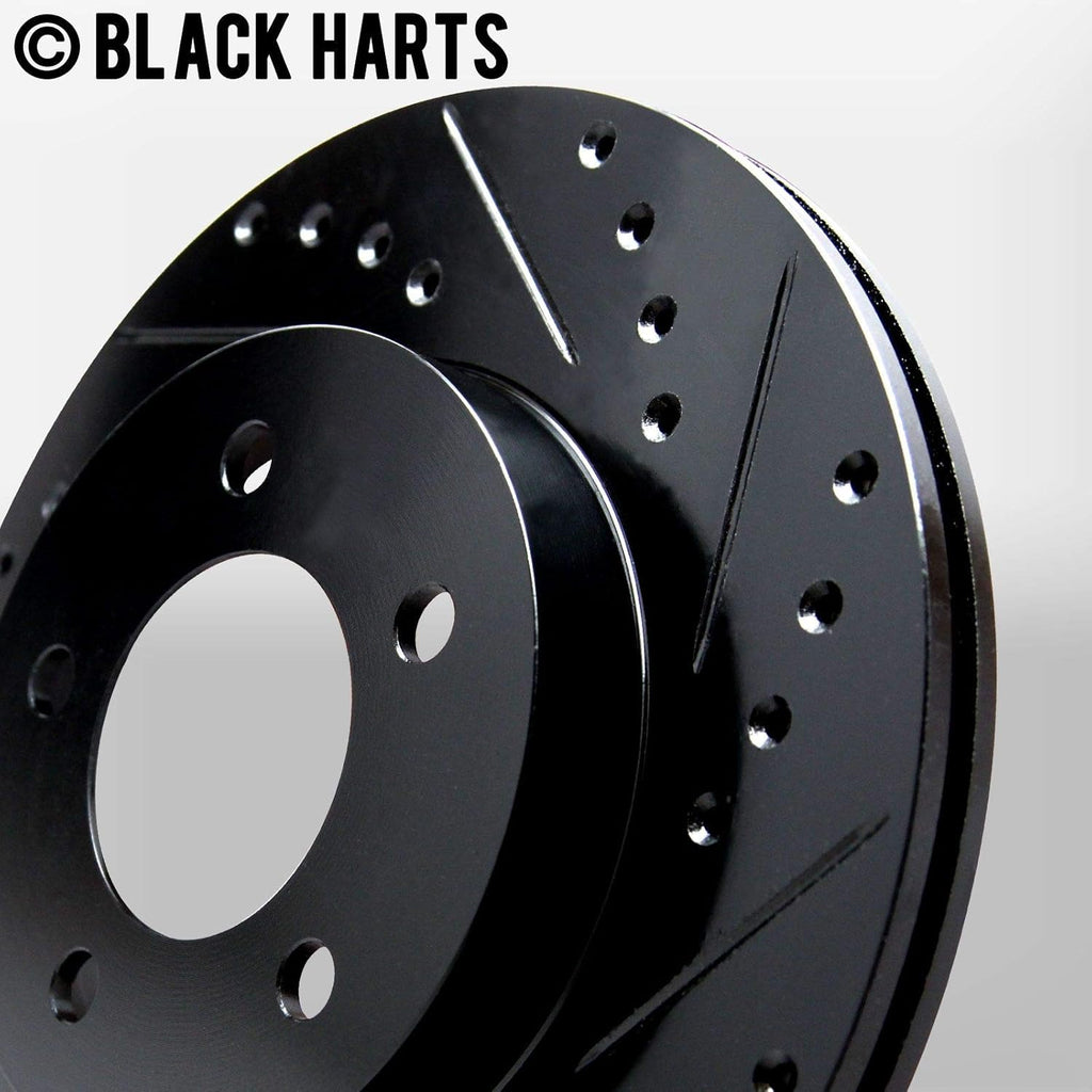 Front Brake Rotors Black Drilled Slotted Heavy Duty Pads C716