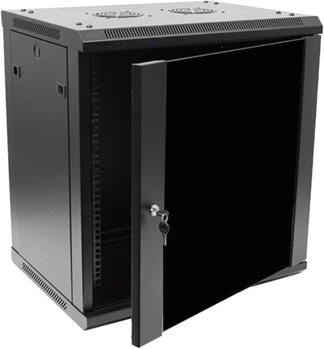 12U 19-Inch Wallmount Server Network Rack with Locking Glass Door Black J241