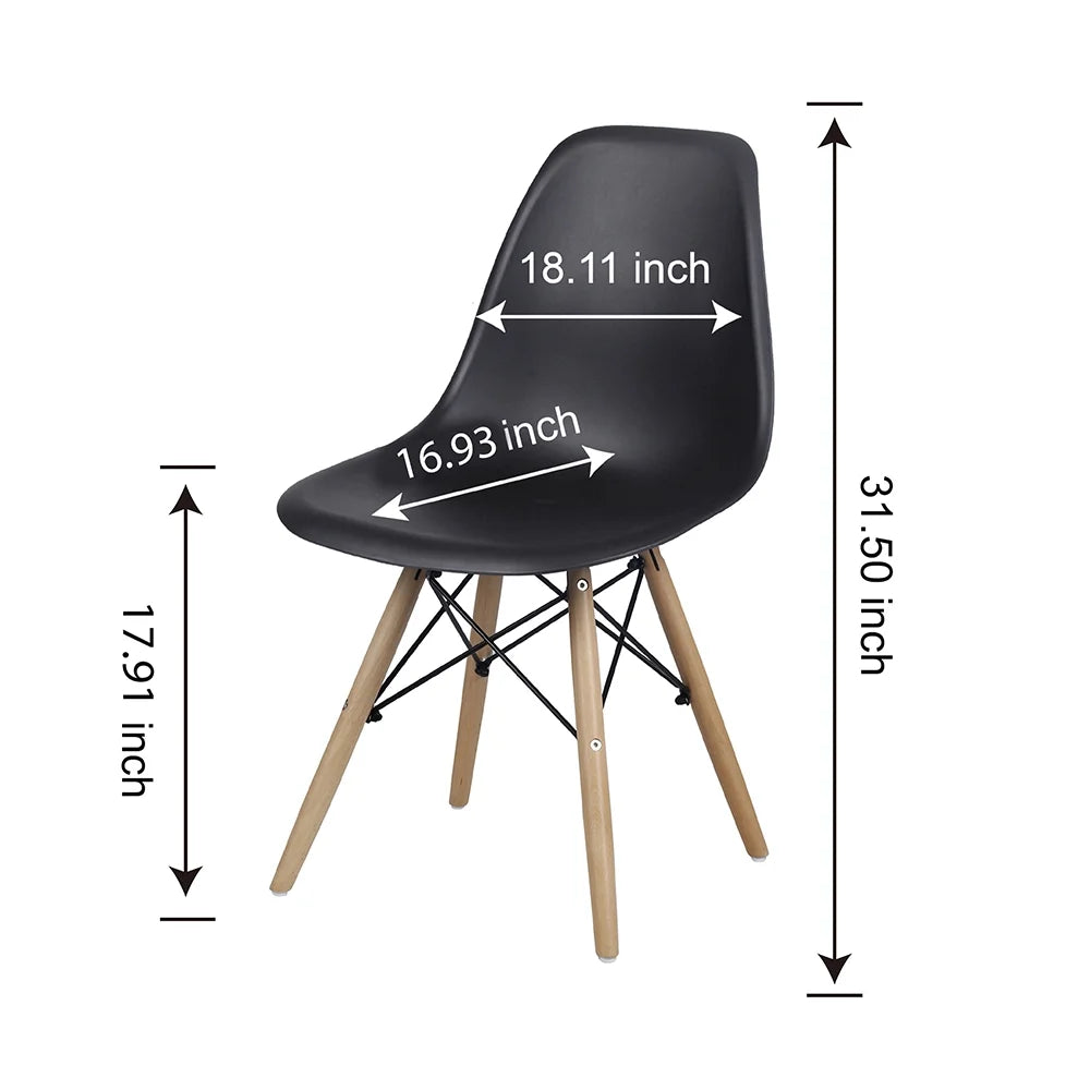 Black Plastic Dining Chairs with Wood Legs, Set of 6 F864197