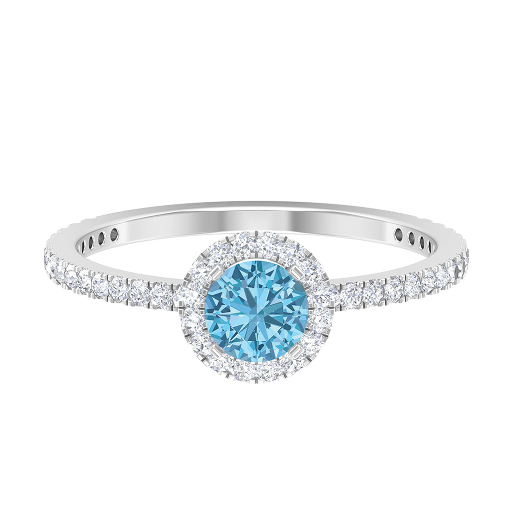 10K White Gold Aquamarine Ring with Diamond Halo F3108