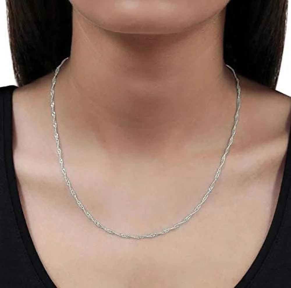 14K White Gold 2mm Singapore Pendant Chain Necklace F1905