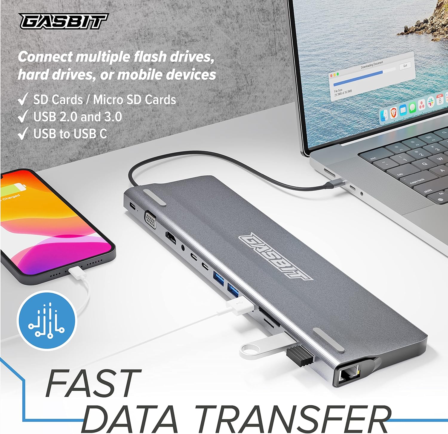 14-in-1 USB C Hub Multiport Adapter with HDMI, VGA, SD Card Reader, Ethernet, USB 3.0, USB-C PD & Audio Jack, Pack of 2 I139725
